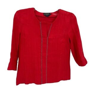 Pendleton Red/Orange Linen Top Women's Size 10 Gray Trim Split Neck Popover